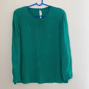 Polka dot green silk blouse